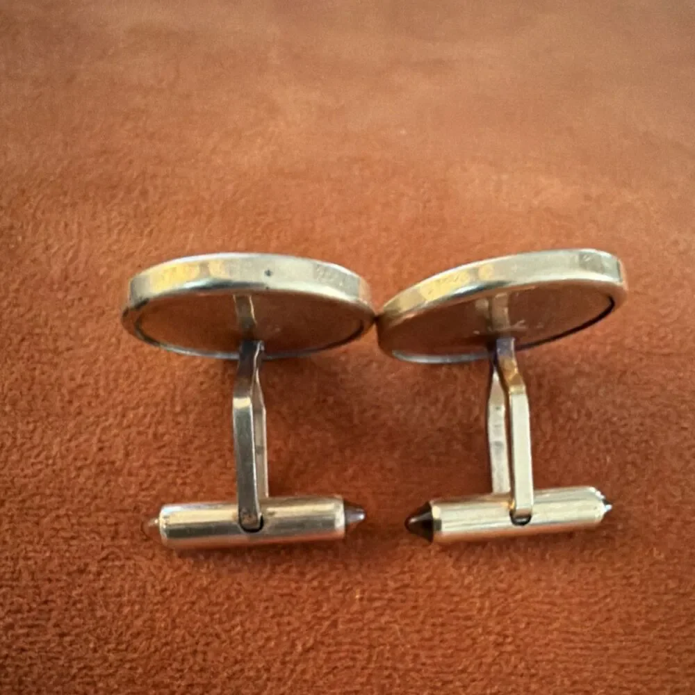 Krementz Silver Gold Metal Round Bullet Back Men's Cufflinks Signed